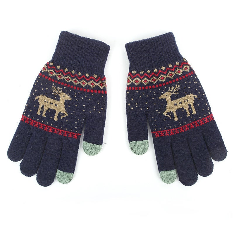 Winter fleece-lined deer couple multi-functional jacquard gloves touch screen gloves thickened finger warm manufacturer - Image 2