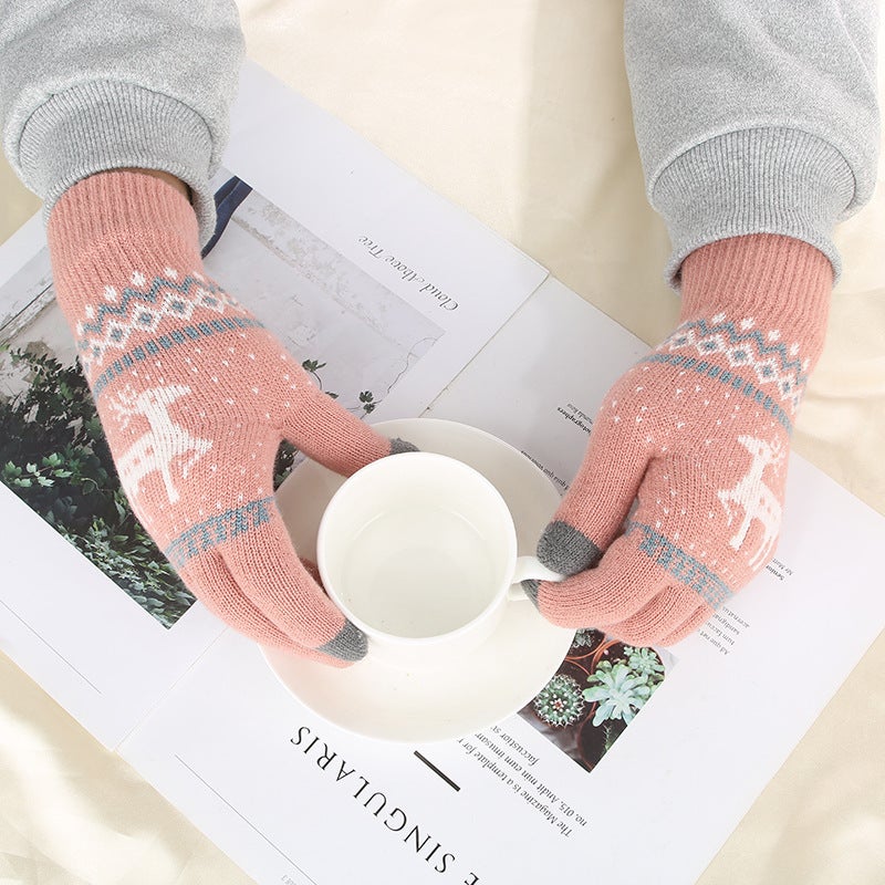 Winter fleece-lined deer couple multi-functional jacquard gloves touch screen gloves thickened finger warm manufacturer - Image 4