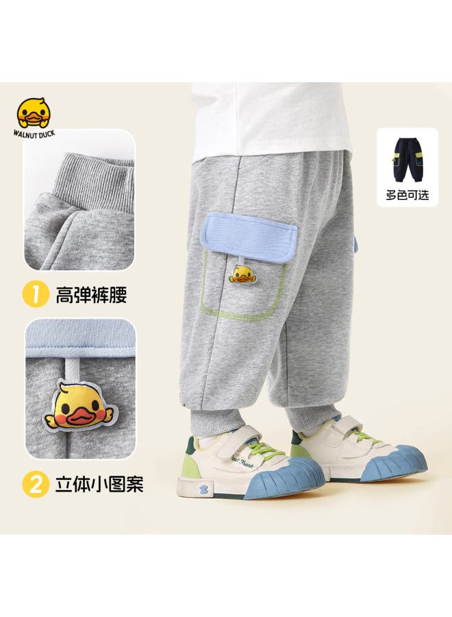 Walnut Duck Little Yellow Duck Kids Spring Fleece-lined Sweatpants Sports Casual Pants Boys Cute Trousers