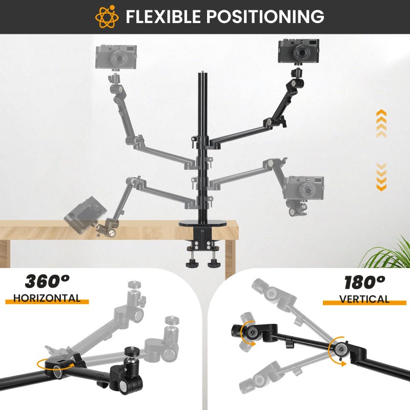 TARION Camera Arm Mount Desk Stand: Heavy Duty DSLR Desktop Mount Camera Stand with Tablet Holder Double C Clamp 1/4 3/8 Screw Adapter Articulating Arm for Selfie Streaming Videography TitanRig Lite Z - Image 3
