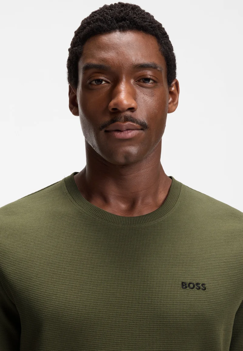 BOSS Open Green Cotton-blend pyjama T-shirt with embroidered logo for Men | Best Price UAE