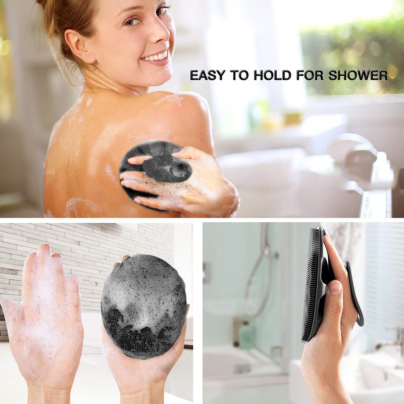 INNERNEED Soft Silicone Body Scrubber Handheld Shower Cleansing Brush, Gentle Exfoliating and Massage for all Kinds of Skin (Black) - Image 4