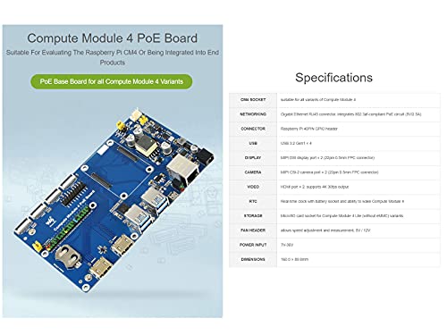 Waveshare لوحة IO لوحدة الحوسبة Waveshare 4 مع ميزة PoE، متوافقة مع Raspberry Pi، مناسبة لجميع متغيرات CM4 - Image 3