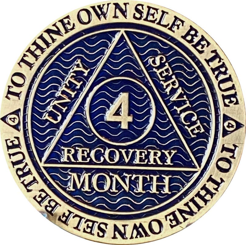 RecoveryChip ميدالية AA لمدة 4 أشهر بلون برونزي عتيق أزرق غامق 120 يوم من الرصانة - Image 1