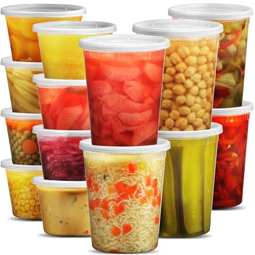 JoyServe Deli Food Containers with Lids - (16 Sets) 8-32 Oz Quart Size & 8-16 Oz Pint Size Airtight Food Storage Takeout Meal Prep Containers, BPA-Free, Dishwasher, Microwave Safe - Image 1