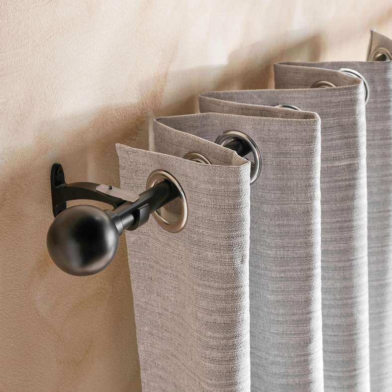 Pan Home Modern Ball 19/16Mm Extendable Single Curtain Rod 70x122cm - Black Matt