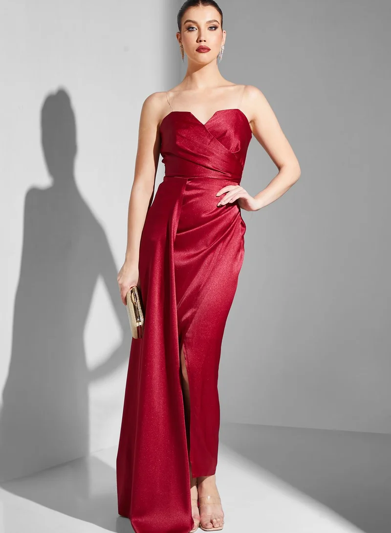 Iyra Sweetheart Neck Belted High Low Dress