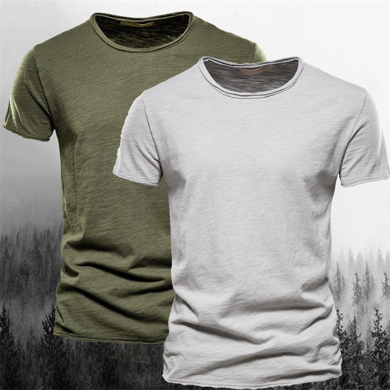 T-Shirt With Round Neck For Men, Bamboo Cotton Short-Sleeve, New Pure Cotton Style, Solid Color For Summer - Image 2