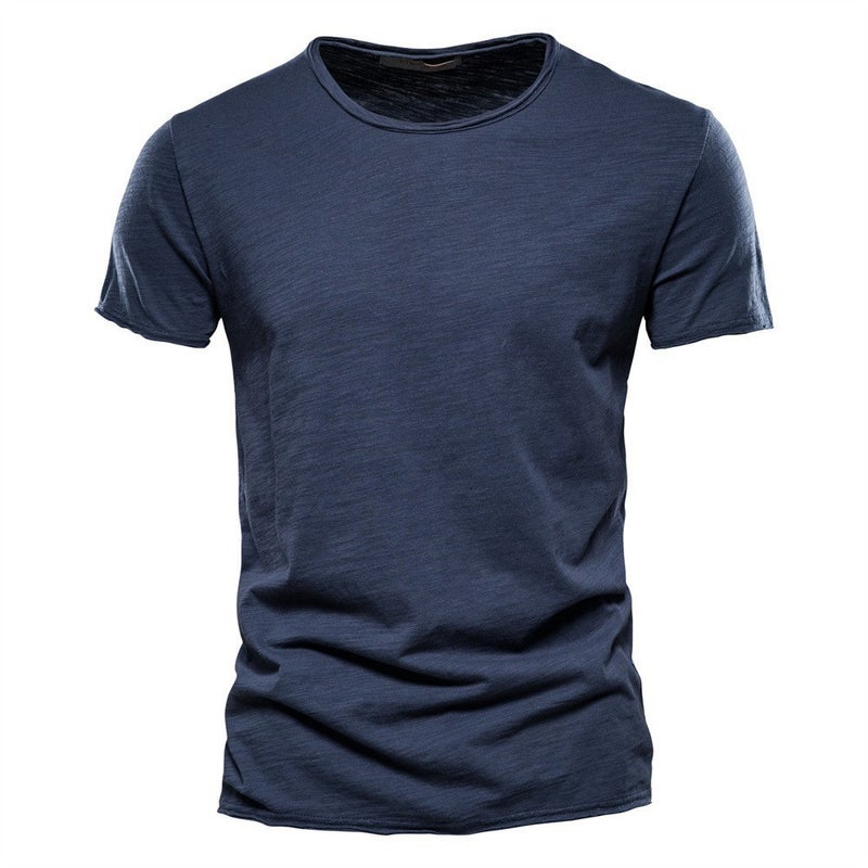 T-Shirt With Round Neck For Men, Bamboo Cotton Short-Sleeve, New Pure Cotton Style, Solid Color For Summer - Image 3