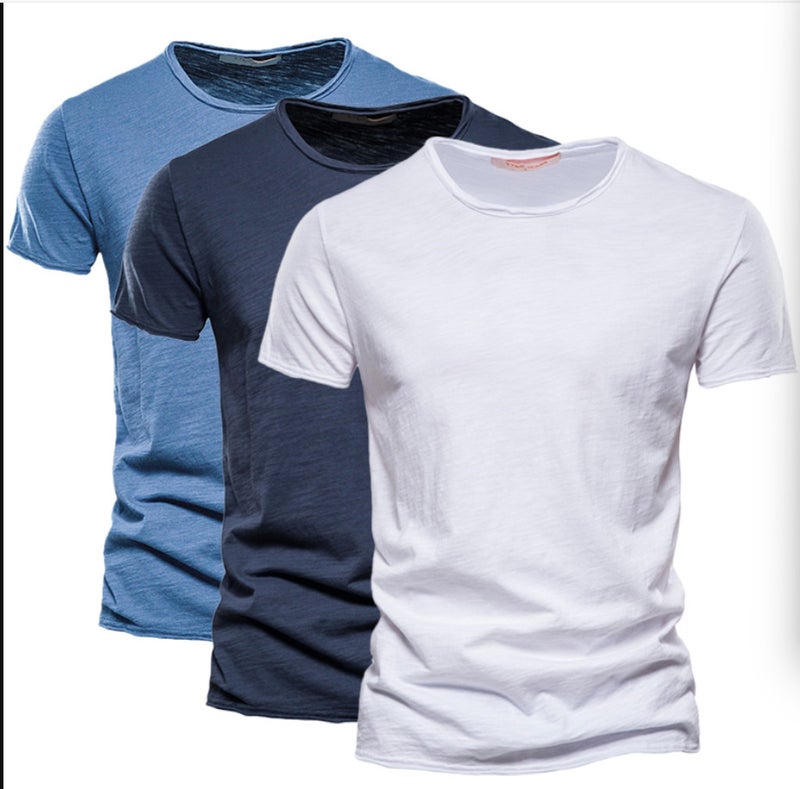 T-Shirt With Round Neck For Men, Bamboo Cotton Short-Sleeve, New Pure Cotton Style, Solid Color For Summer - Image 1