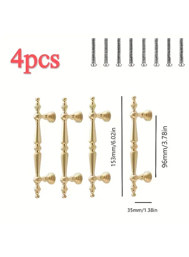 4pk Brushed Golden Cabinet Handles 96mm Hole Spacing Heavy Duty Vintage Pulls - Image 1
