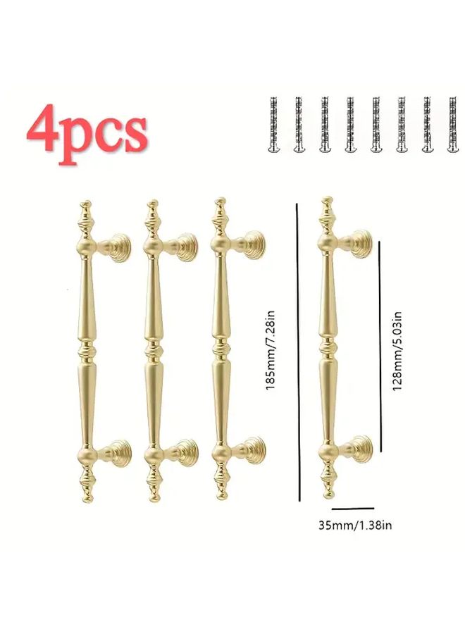 4pk Brushed Golden Cabinet Handles 96mm Hole Spacing Heavy Duty Vintage Pulls - Image 3
