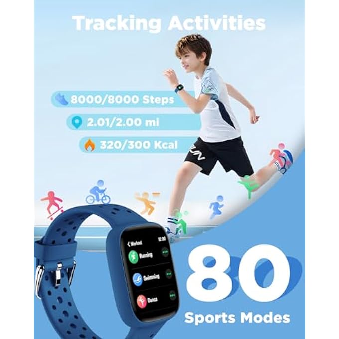 rayihni Smartwatch Kids, 1.8 Inch Fitness Watch Pedometer, 24/7 Pulse, Sleep Monitor, Vibration Alarm, Ip68 Waterproof, Puzzle Games With/Without App, For Girls Boys Teens 5-16, Blue - Image 4