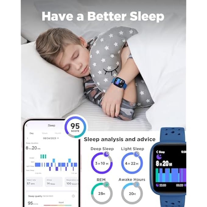 rayihni Smartwatch Kids, 1.8 Inch Fitness Watch Pedometer, 24/7 Pulse, Sleep Monitor, Vibration Alarm, Ip68 Waterproof, Puzzle Games With/Without App, For Girls Boys Teens 5-16, Blue - Image 5