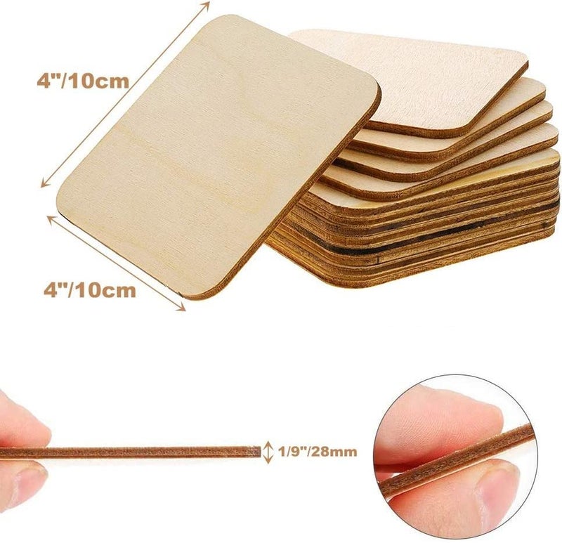 Haoser 50 Pieces 4Inches Unfinished MDF Pieces Square Blank Round Corners Pine MDF Sheets for DIY Arts Craft Project, Wooden Square Cutouts - Image 2