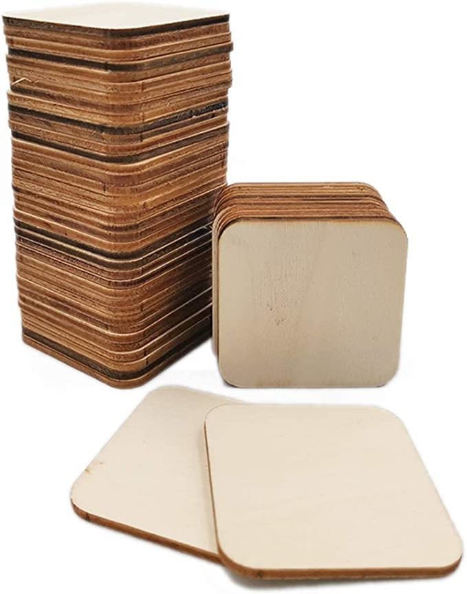 Haoser 50 Pieces 4Inches Unfinished MDF Pieces Square Blank Round Corners Pine MDF Sheets for DIY Arts Craft Project, Wooden Square Cutouts - Image 1
