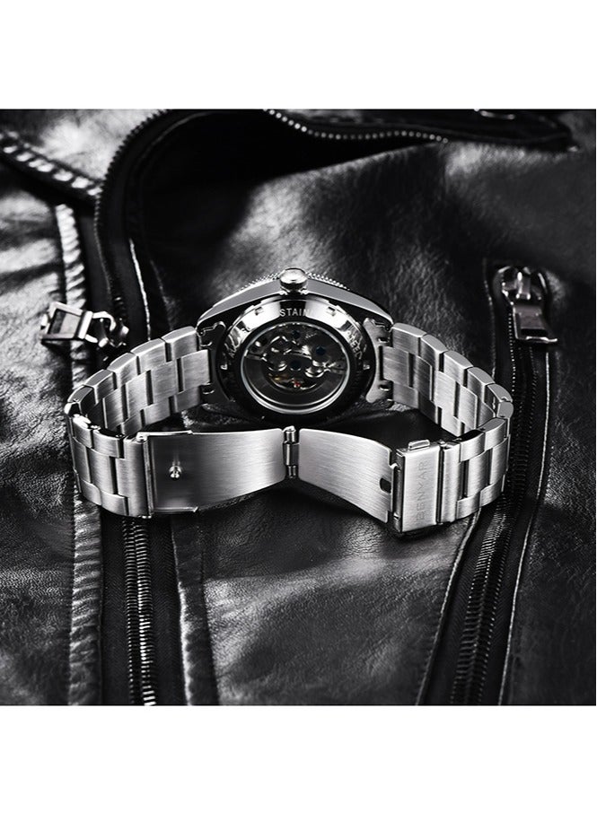 بينيار الرجال ساعات أوتوماتيكية الرياضة الميكانيكية الفاخرة الأعمال مقاوم للماء ساعة معصم للرجال سبيكة حالة الفولاذ المقاوم للصدأ سوار ، الفضة الأحمر - Image 5