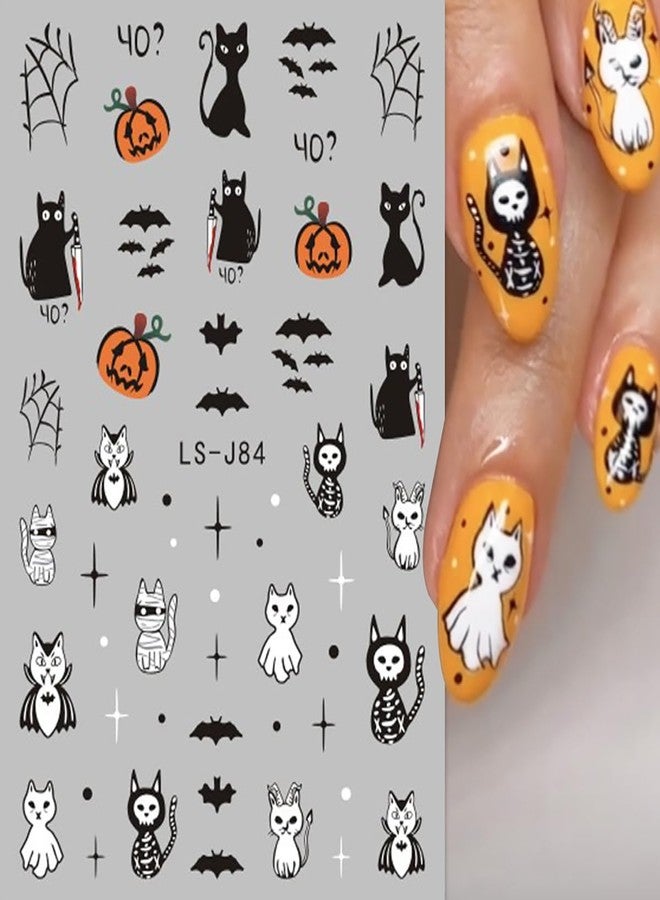 KRTBKR 6 Sheets Halloween Nail Art Stickers Ghost Nail Decals 3D Self-Adhesive Cute Ghost Spider Web Bat Pumpkin Nail Stickers Halloween Charm Designs for Women Acrylic Manicure Holiday Decorations Supplies - Image 4
