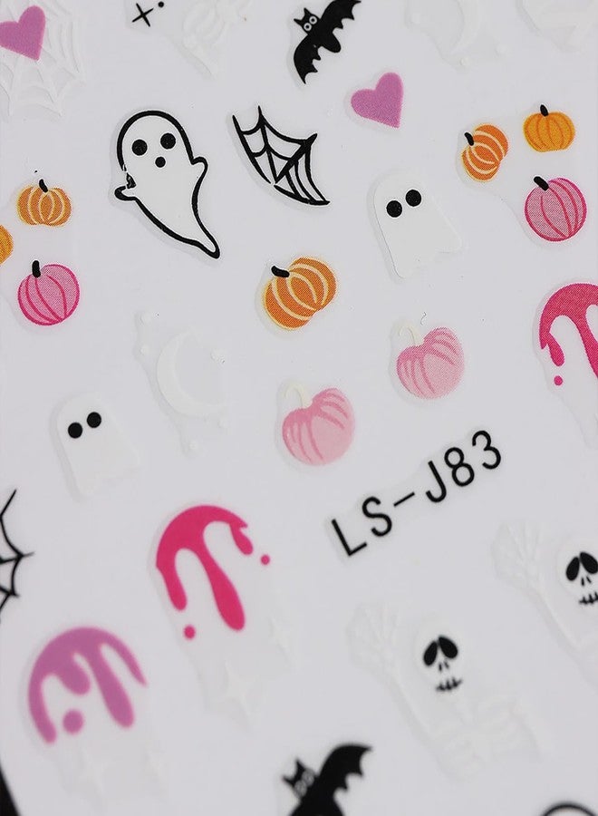 KRTBKR 6 Sheets Halloween Nail Art Stickers Ghost Nail Decals 3D Self-Adhesive Cute Ghost Spider Web Bat Pumpkin Nail Stickers Halloween Charm Designs for Women Acrylic Manicure Holiday Decorations Supplies - Image 5