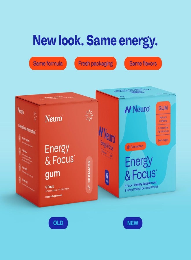 Neuro Energy & Focus Gum - 40mg Natural Caffeine Gum & Nootropic Energy Supplement with L-Theanine & B Vitamins - Sugar Free, Vegan - Cinnamon, 54ct - Image 2