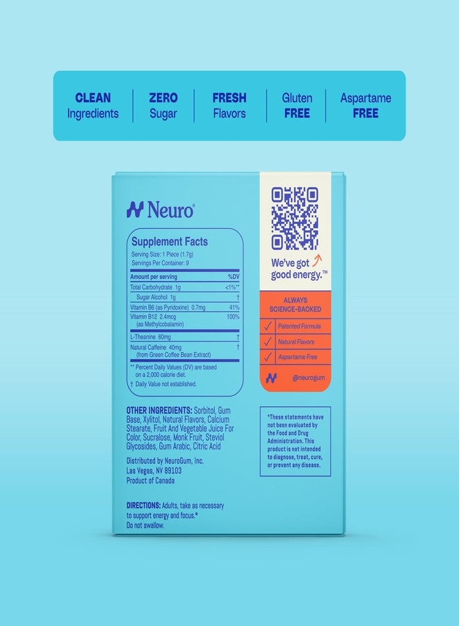 Neuro Energy & Focus Gum - 40mg Natural Caffeine Gum & Nootropic Energy Supplement with L-Theanine & B Vitamins - Sugar Free, Vegan - Cinnamon, 54ct - Image 5