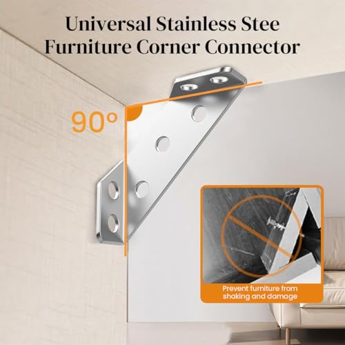 Serplex® 20Pcs Shelf Brackets with 120pcs Screws Multi Hole Brackets Stainless Steel Furniture Corner Connectors 1.1MM Thickening Heavy-Duty Triangle Brackets for Connecting, Wall Mounting - Image 5
