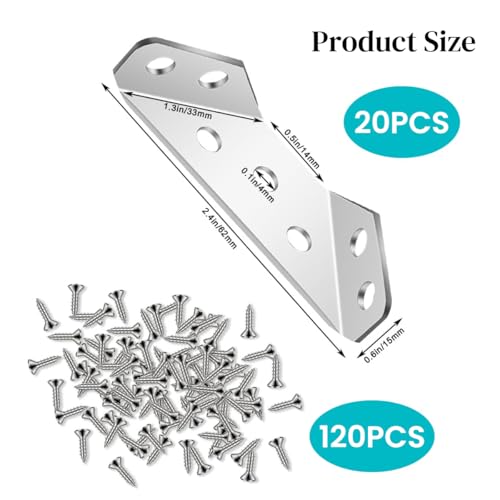 Serplex® 20Pcs Shelf Brackets with 120pcs Screws Multi Hole Brackets Stainless Steel Furniture Corner Connectors 1.1MM Thickening Heavy-Duty Triangle Brackets for Connecting, Wall Mounting - Image 2