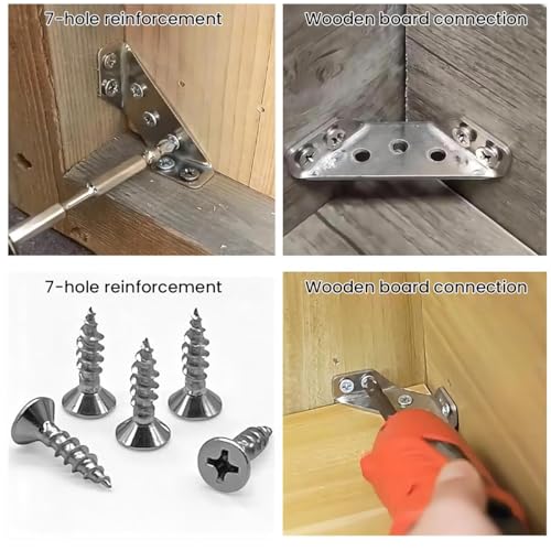 Serplex® 20Pcs Shelf Brackets with 120pcs Screws Multi Hole Brackets Stainless Steel Furniture Corner Connectors 1.1MM Thickening Heavy-Duty Triangle Brackets for Connecting, Wall Mounting - Image 4