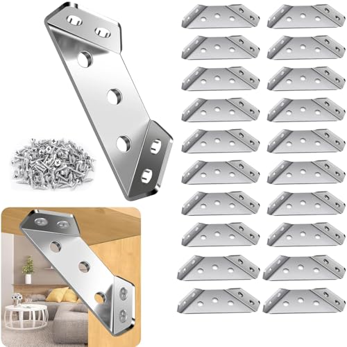 Serplex® 20Pcs Shelf Brackets with 120pcs Screws Multi Hole Brackets Stainless Steel Furniture Corner Connectors 1.1MM Thickening Heavy-Duty Triangle Brackets for Connecting, Wall Mounting - Image 1