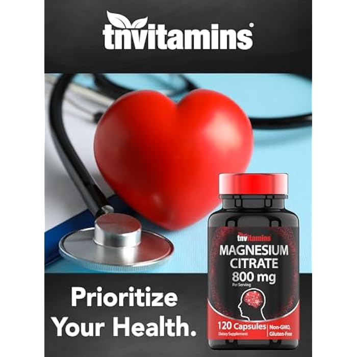 TNVitamins Magnesium Citrate 800 MG - 120 Capsules | Two Month Supply! | Pure Magnesium Citrate Powder Capsules | Citrato De Magnesio | Non-GMO | Produced in The USA! - Image 4