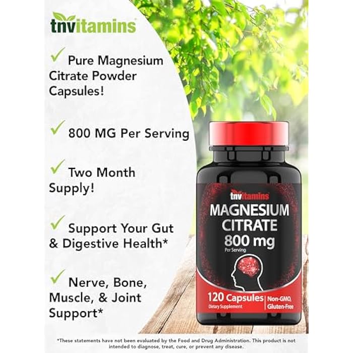 TNVitamins Magnesium Citrate 800 MG - 120 Capsules | Two Month Supply! | Pure Magnesium Citrate Powder Capsules | Citrato De Magnesio | Non-GMO | Produced in The USA! - Image 3
