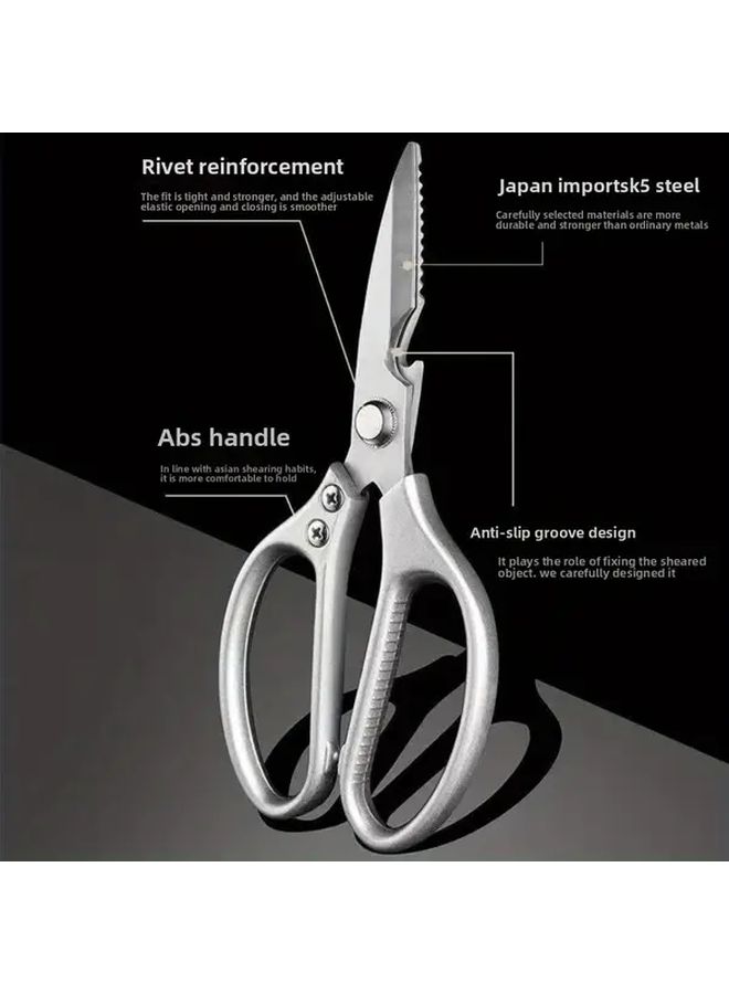 Sk5 Stainless Steel Kitchen Shears High Hardness Strong Chicken Bone Scissors Silvery Multi Functional Food Bone Clippers Bone Cutting Tool For Home Use Professional Kitchen Tool Durable Kitchenware - Image 5