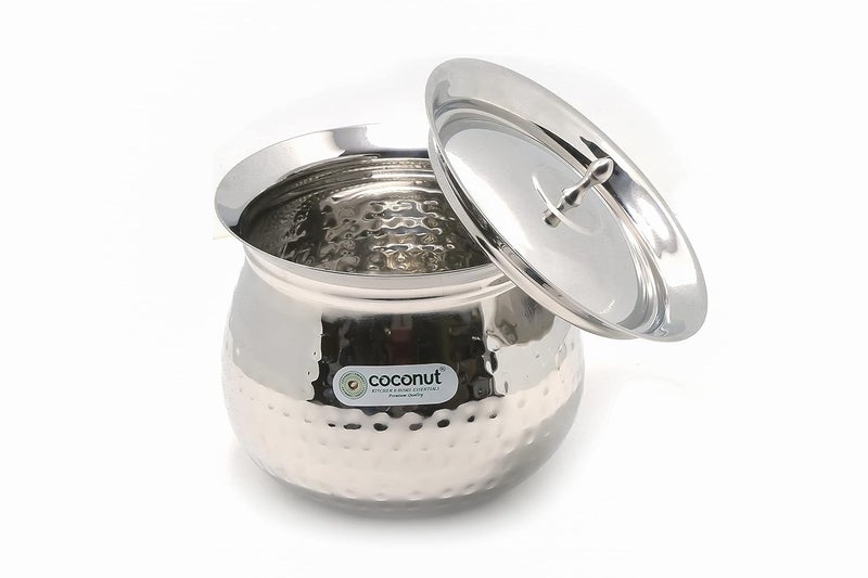 Coconut Gaze Hammered Stainless Steel Cookware Handi with Lids - 2 Units (Capacity - 850 & 1400 ML) - Image 4