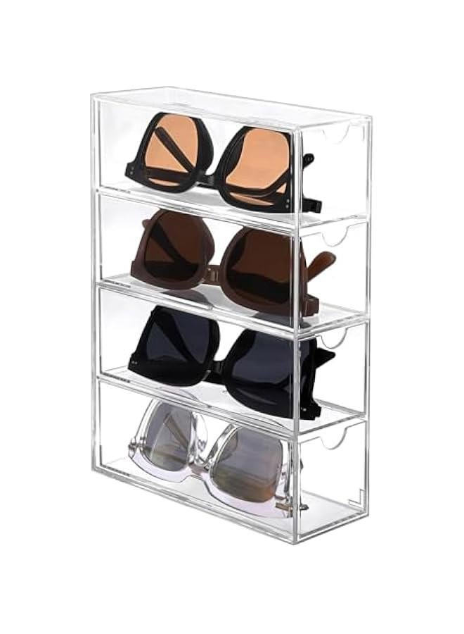 HOOKOR Acrylic Sunglasses Organizer with 4 Drawers Clear Eyeglass Case Eyeglass Storage Display Holder Multipurpose Drawer Organizer Tray for Jewelry Watch Perfume Vanity,6.9 x 2.6 x9.7  - Image 1