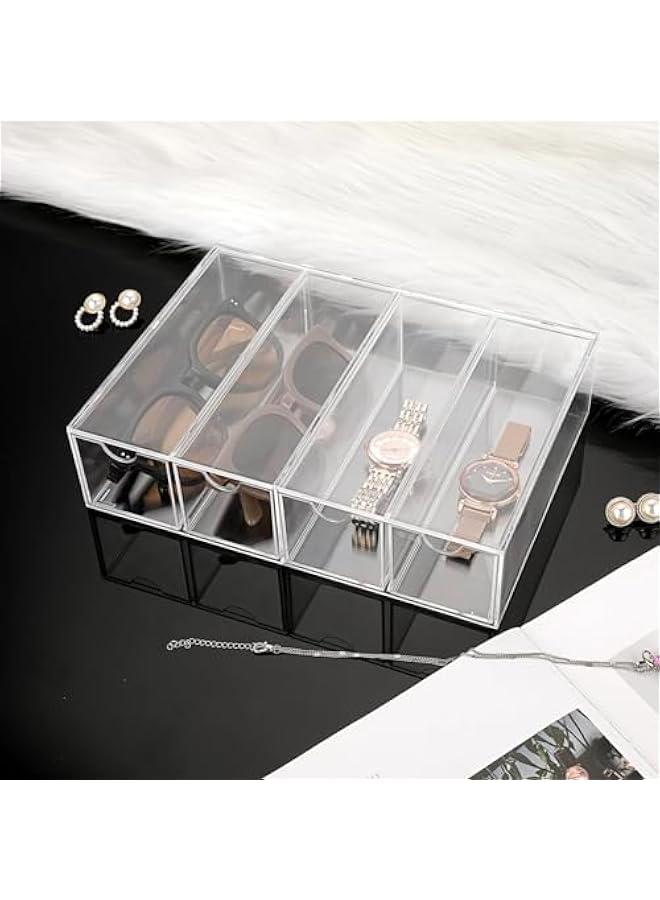 HOOKOR Acrylic Sunglasses Organizer with 4 Drawers Clear Eyeglass Case Eyeglass Storage Display Holder Multipurpose Drawer Organizer Tray for Jewelry Watch Perfume Vanity,6.9 x 2.6 x9.7  - Image 4