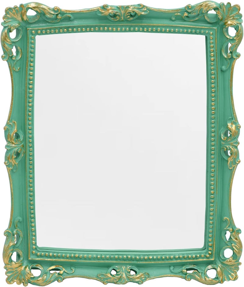 Funerom Vintage 11 x 9.5 inch Decorative Mirror, Wall Mounted & Tabletop Makeup Mirror ，Square (Light Green) - Image 1