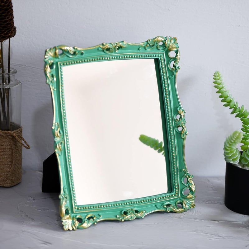 Funerom Vintage 11 x 9.5 inch Decorative Mirror, Wall Mounted & Tabletop Makeup Mirror ，Square (Light Green) - Image 3