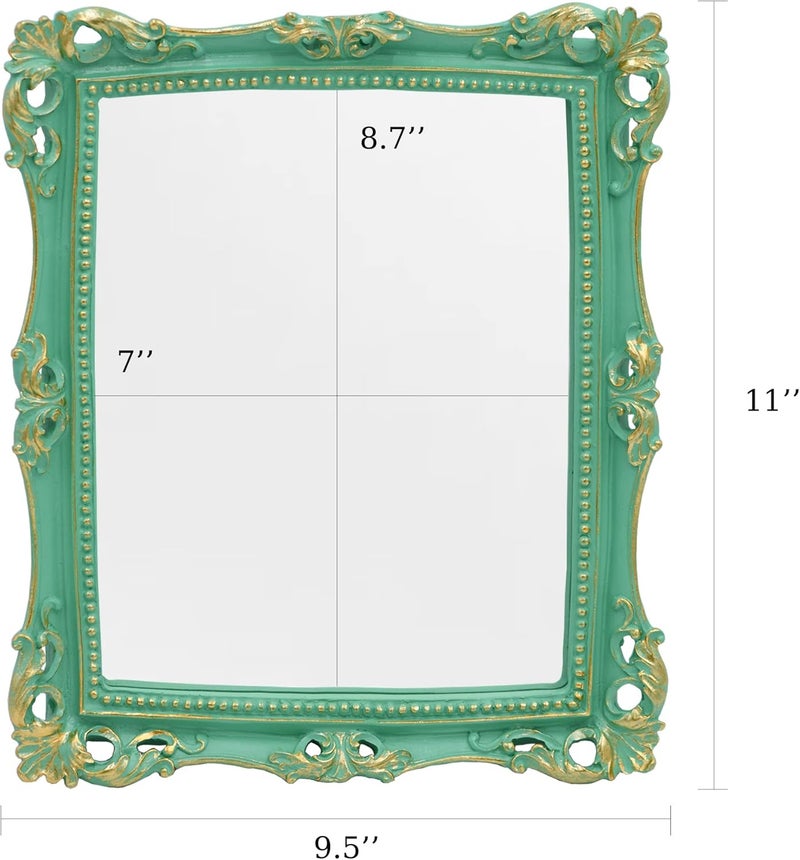 Funerom Vintage 11 x 9.5 inch Decorative Mirror, Wall Mounted & Tabletop Makeup Mirror ，Square (Light Green) - Image 5