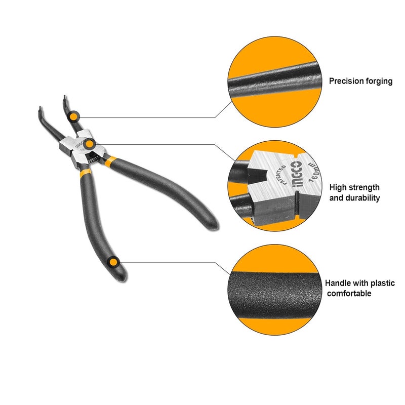 INGCO 4 Pcs Circlip Pliers Set 2 Pcs of 1802 pcs of 90 Size7180mm Diameter18mm Overall Forging and Heat Treatment High Strength and Long Service Life - Image 2