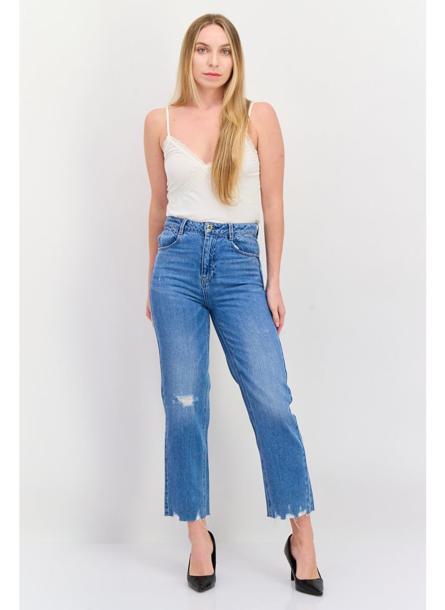 ONLY Women Straight Fit Ripped Non Stretchable Denim Jeans, Blue  - Image 4