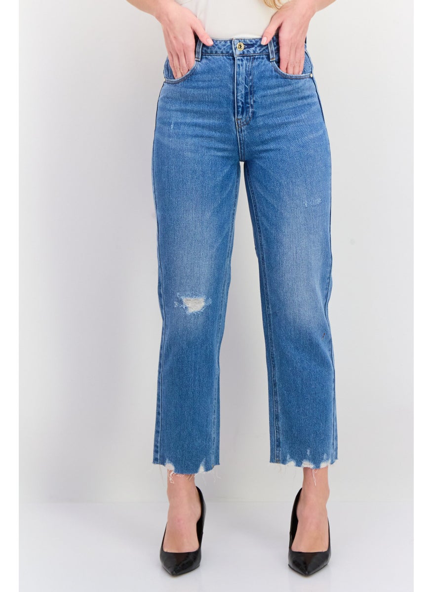 ONLY Women Straight Fit Ripped Non Stretchable Denim Jeans, Blue  - Image 1