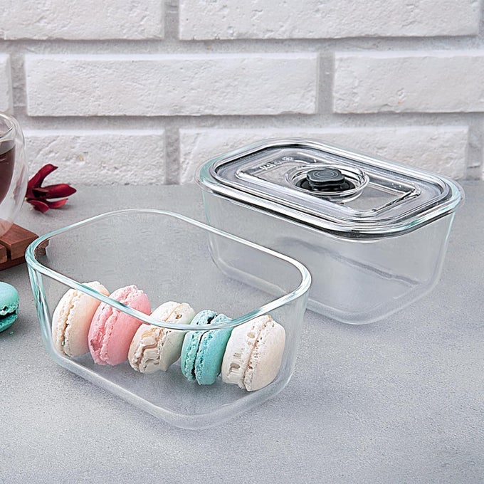 COOK SERVE STORE 100% BOROSILICATE GLASS STORAGE CONTAINER | PRESERVE N STORE WITH AIR-TIGHT VACUUM LID | RECTANGLE 800 ML | MICROWAVE & OVEN PROOF | DISHWASHER & FREEZER PROOF | TRANSPARENT