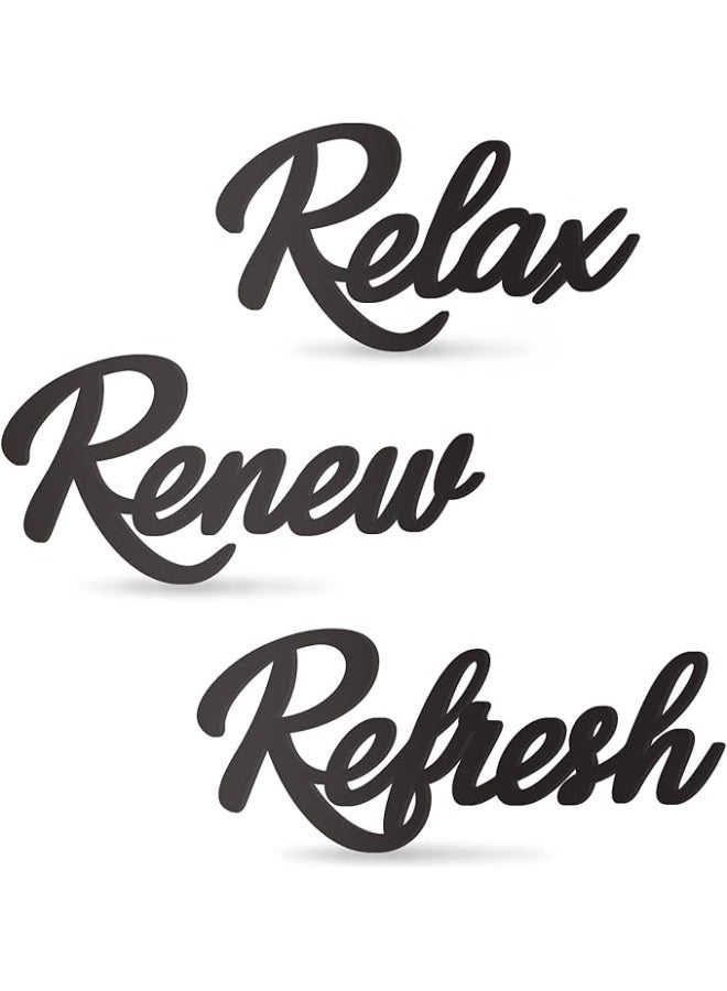 MIRFA Wooden Wall Art With Self Adhesive Base - Black (Relax, Renew, Refresh) - Image 1