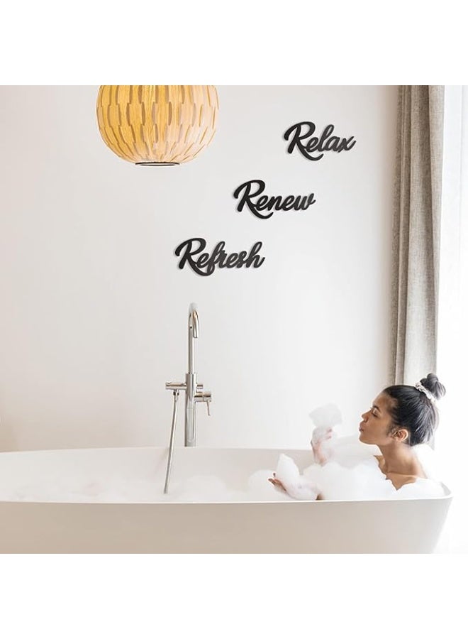 MIRFA Wooden Wall Art With Self Adhesive Base - Black (Relax, Renew, Refresh) - Image 3