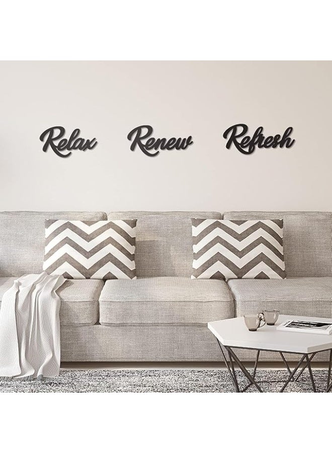 MIRFA Wooden Wall Art With Self Adhesive Base - Black (Relax, Renew, Refresh) - Image 2