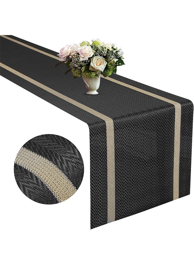Woven Vinyl Table Runner Black Table Runner Woven with Golden Threads 30*180cm Wipeable Waterproof Dining Table Mats  - Image 2