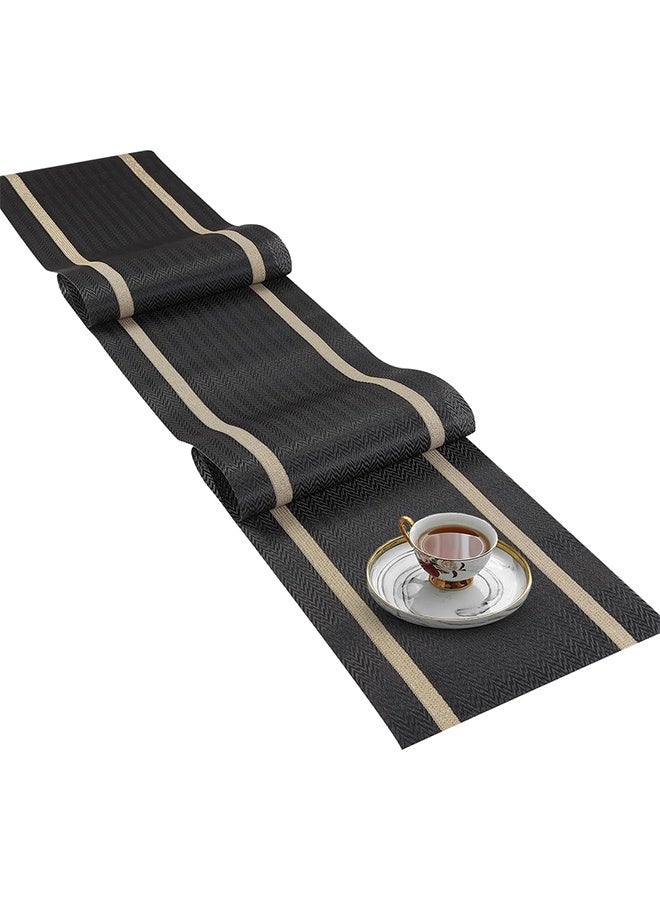 Woven Vinyl Table Runner Black Table Runner Woven with Golden Threads 30*180cm Wipeable Waterproof Dining Table Mats  - Image 1