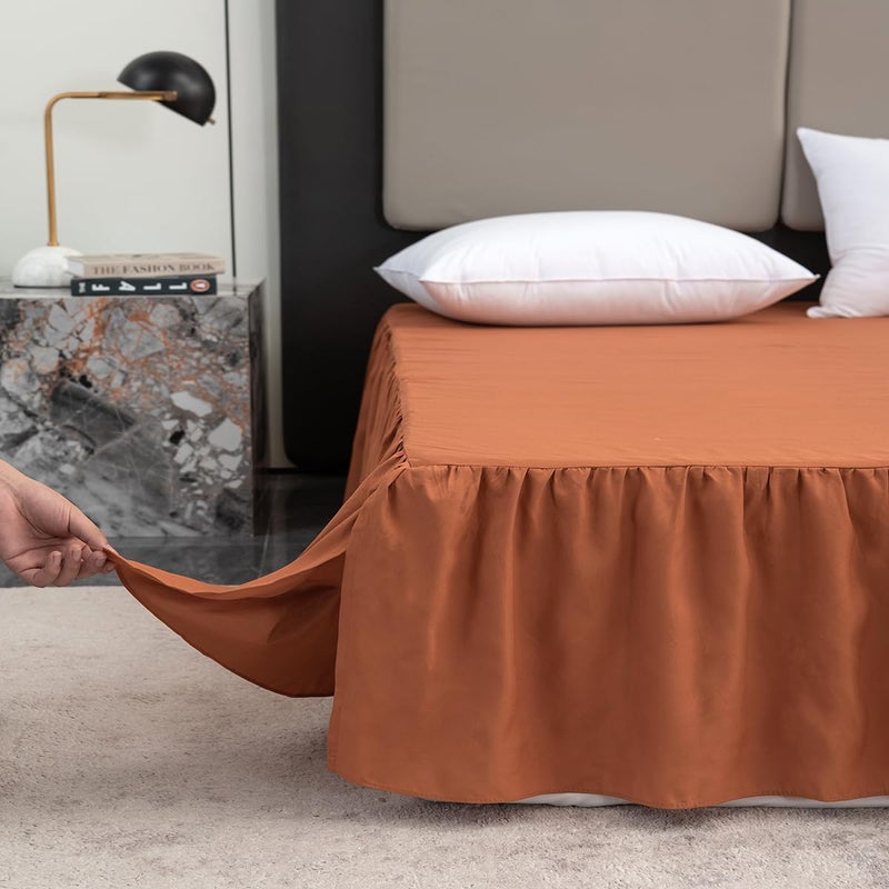 TSUTOMI Terracotta Bed Skirt Full Size Ruffled Bed Skirt with Split Corners  Full Bed Skirt 14 Inch Drop  Full Size Bed Skirt Terracotta for Ruffled Bed Skirt with Split Corners  Bed Skirt Full Size  - Image 2