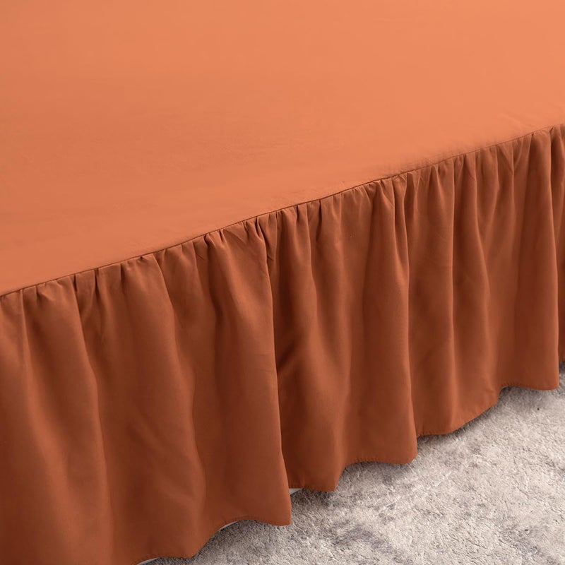 TSUTOMI Terracotta Bed Skirt Full Size Ruffled Bed Skirt with Split Corners  Full Bed Skirt 14 Inch Drop  Full Size Bed Skirt Terracotta for Ruffled Bed Skirt with Split Corners  Bed Skirt Full Size  - Image 3