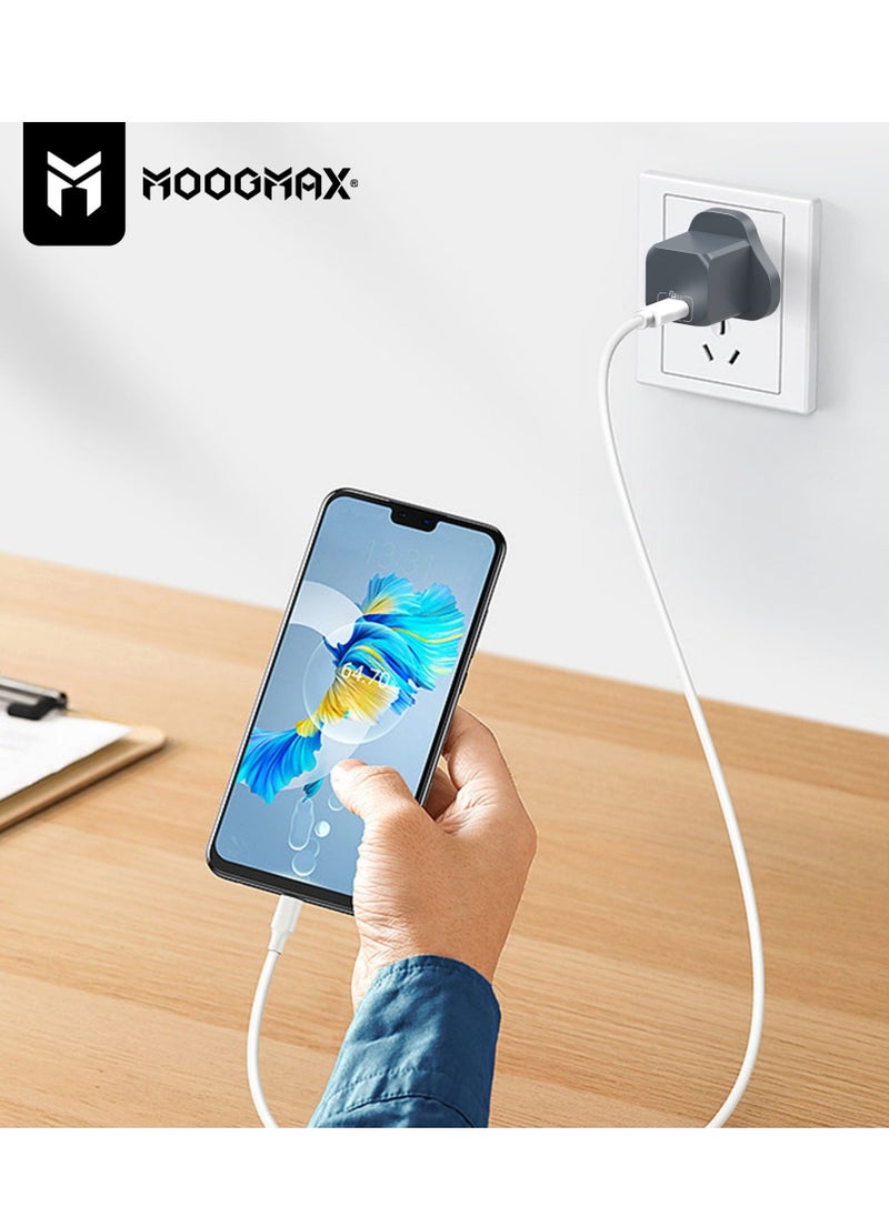 MOOGMAX - Adapter charger with PD (Type-C) port, supports very fast charging 20W - with GaN tech, which makes it 3 times faster - suitable for Apple, Samsung, Nintendo Switch, & other devices - White - Image 1